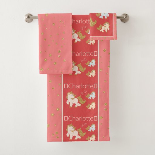 Roze Glitter Ponies met de naam Little Girl Bathro Bad Handdoek (Insitu)