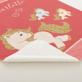 Roze Glitter Ponies met voornaam Baby Girl Sherpa Deken (3/4)