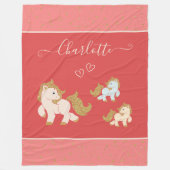 Roze Glitter Ponies met voornaam Little Girl Fleece Deken (Voorkant)