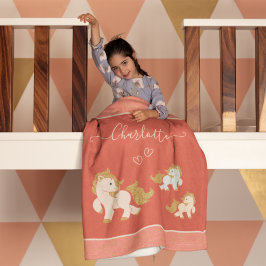 Roze Glitter Ponies met voornaam Little Girl Fleece Deken
