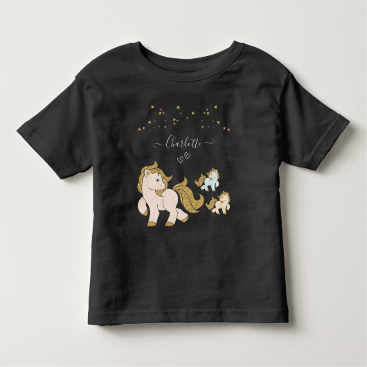 Roze Glitter Ponies met voornaam Little Girl Kinder Shirts (Voorkant)