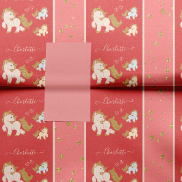 Roze Glitter Ponies met voornaam Little Girl Tissuepapier