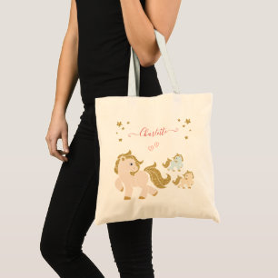 Roze Glitter Ponies met voornaam Little Girl Tote Bag