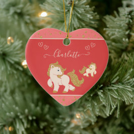 Roze Glitter Ponies w Name Little Girl Kerstmis Keramisch Ornament