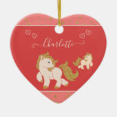 Roze Glitter Ponies w Name Little Girl Kerstmis Keramisch Ornament (Voorkant)
