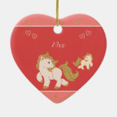 Roze Glitter Ponies w Name Little Girl Kerstmis Keramisch Ornament (Achterkant)