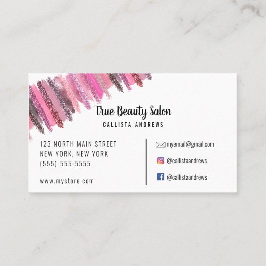 Roze Glitter Poolse Brushstrokes Nail Technician Visitekaartje (Achterkant)