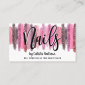 Roze Glitter Poolse Brushstrokes Nail Technician Visitekaartje (Voorkant)