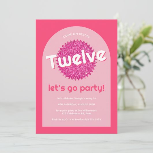 Roze Glitter Poolside Elke leeftijd Tiener Heet Ro Kaart (Staand voorkant)