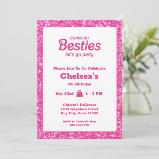 Roze Glitter Pop Verjaardag Kaart (Staand voorkant)