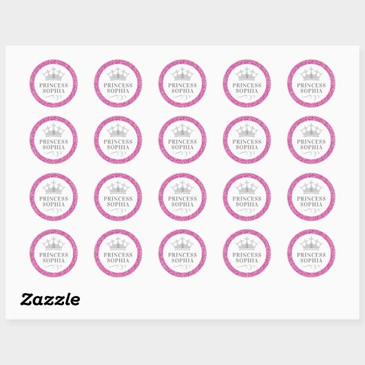 Roze Glitter Princess Birthday Favor Sticker Label (Vel)