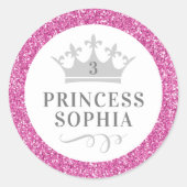Roze Glitter Princess Birthday Favor Sticker Label (Voorkant)