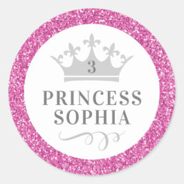 Roze Glitter Princess Birthday Favor Sticker Label
