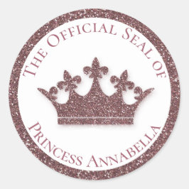 Roze Glitter Princess Crown Custom Name Ronde Sticker