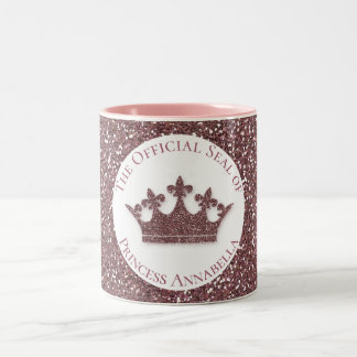 Roze Glitter Princess Crown Custom Name Tweekleurige Koffiemok