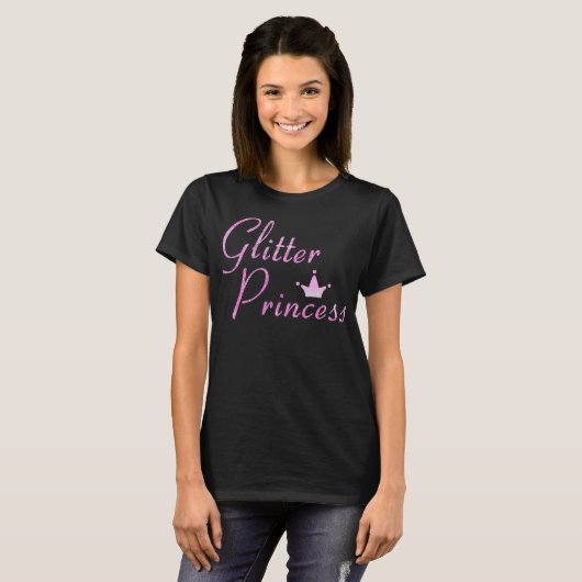 Roze Glitter Princess Crown Glitter Sparkles T-shirt (Voorkant volledig)