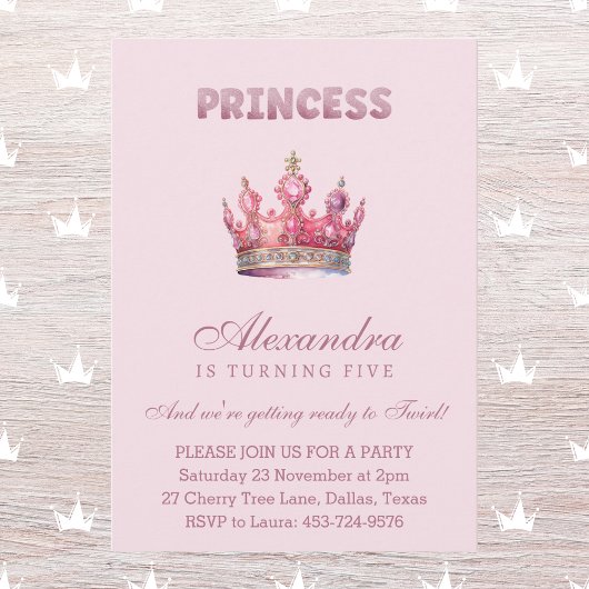 Roze Glitter Prinses Kroon Sprookjesverjaardag Kaart