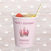 Roze Glitter Prinses Kroon Sprookjesverjaardag Papieren Bekers