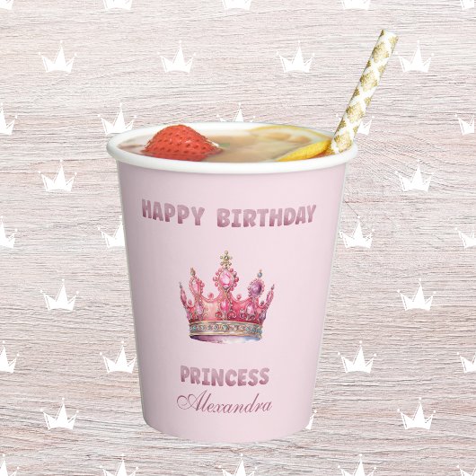 Roze Glitter Prinses Kroon Sprookjesverjaardag Papieren Bekers