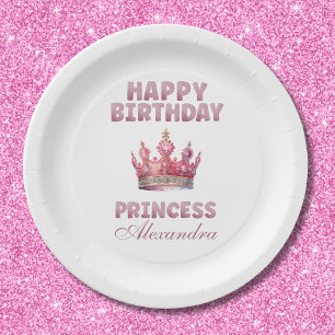 Roze Glitter Prinses Kroon Sprookjesverjaardag Papieren Bordje