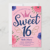 Roze Glitter Prinses Kroon Zoet 16 Verjaardag Kaart (Voorkant)