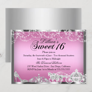 Roze Glitter Prinses Thema Sweet 16 Uitnodiging