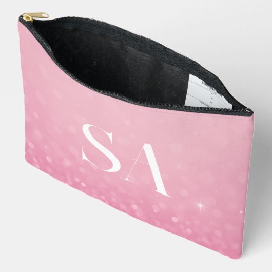 Roze Glitter Print Cut Naaizak met Initialen Etui (Open)