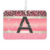 Roze Glitter Print & Leopard Animal | Personaliser Luchtverfrisser (Achterkant)