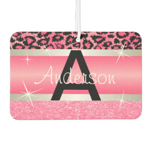 Roze Glitter Print & Leopard Animal Personaliser Luchtverfrisser
