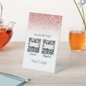 Roze Glitter QR-code Scannen om je Logo te betalen Reclamebord Met Voetstuk (Insitu)