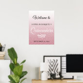 Roze Glitter Quinceañera 15th Birthday Welcome Pos Poster (Thuiskantoor)
