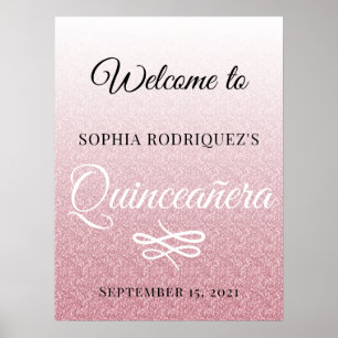 Roze Glitter Quinceañera 15th Birthday Welcome Pos Poster