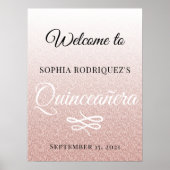 Roze Glitter Quinceañera 15th Birthday Welcome Poster (Voorkant)