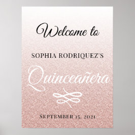 Roze Glitter Quinceañera 15th Birthday Welcome Poster
