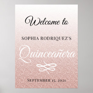 Roze Glitter Quinceañera 15th Birthday Welcome Poster