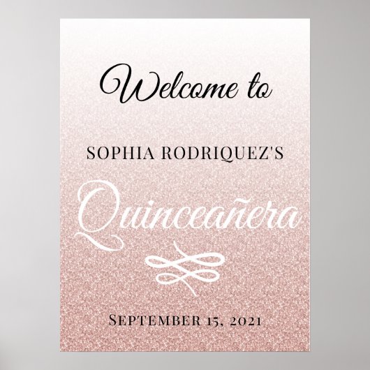 Roze Glitter Quinceañera 15th Birthday Welcome Poster (Voorkant)