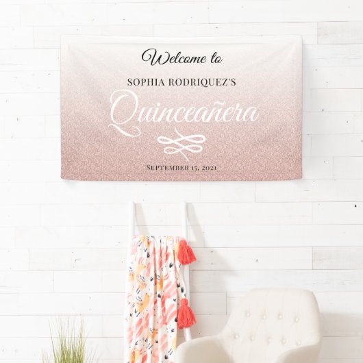 Roze Glitter Quinceañera 15th Birthday Welcome Spandoek (Insitu)