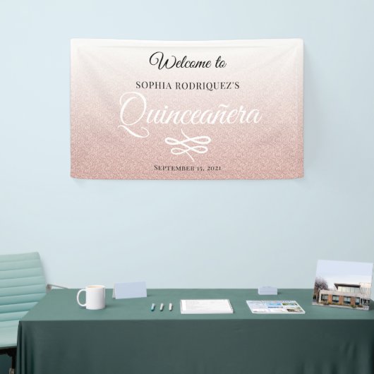 Roze Glitter Quinceañera 15th Birthday Welcome Spandoek (Beurs)