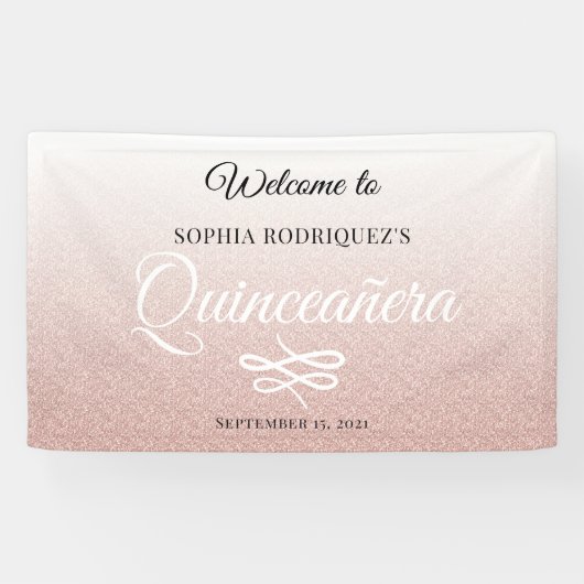 Roze Glitter Quinceañera 15th Birthday Welcome Spandoek (Horizontaal)