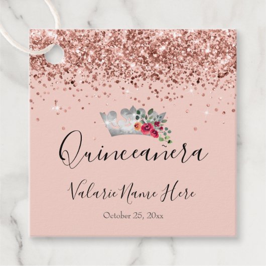  Roze Glitter Quinceanera Bedankjes Labels (Voorkant)