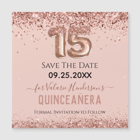 Roze Glitter Quinceanera Magnetische Kaart (Voorkant)