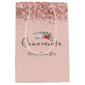 Roze Glitter Quinceanera Medium Cadeauzakje (Voorkant)