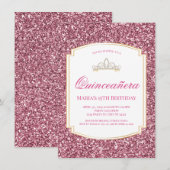 Roze Glitter Quinceañera Uitnodigingen (Voorkant / Achterkant)
