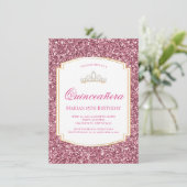 Roze Glitter Quinceañera Uitnodigingen (Staand voorkant)