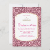 Roze Glitter Quinceañera Uitnodigingen (Voorkant)