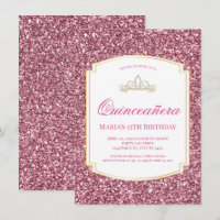 Roze Glitter Quinceañera Uitnodigingen