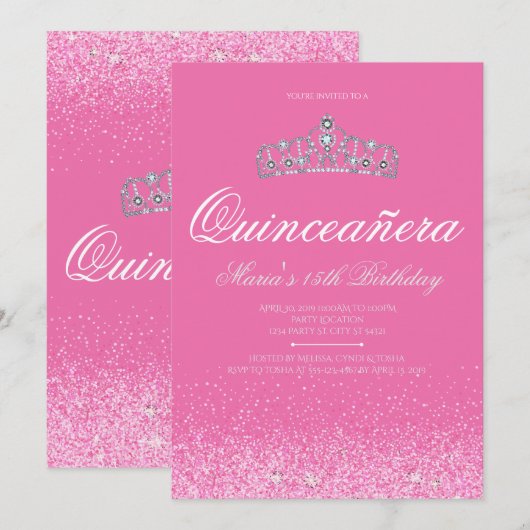  roze glitter, Quinceanera-uitvindingen Kaart (Voorkant / Achterkant)