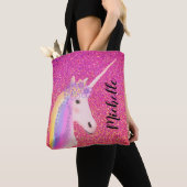 Roze Glitter Rainbow Unicorn Personalized Girls Tote Bag (Dichtbij)