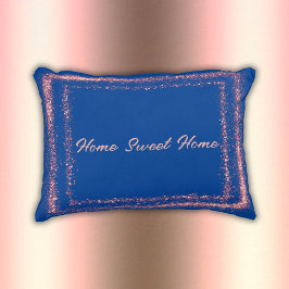 Roze Glitter rand monogram op blauw | Accent Kussen