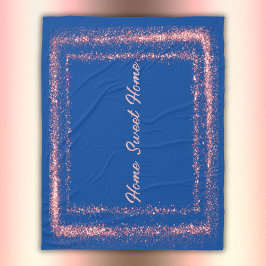 Roze Glitter rand monogram op blauw | Fleece Deken